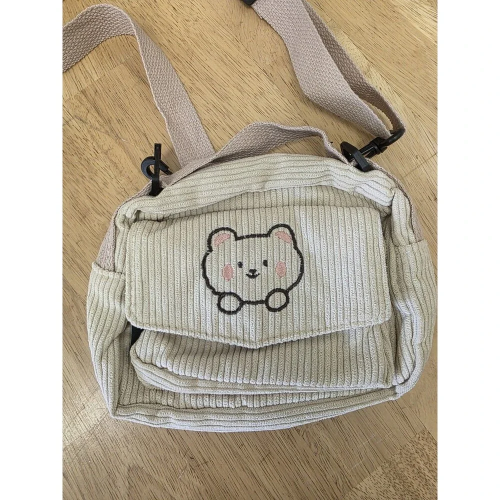 Small Cute Corduroy Crossbody Bag Min Kawaii Bear Purse Crossbody Bag Kawaii